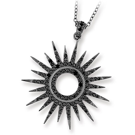 Black Rhodium-plated Sunburst Pendant with CZs - Click Image to Close